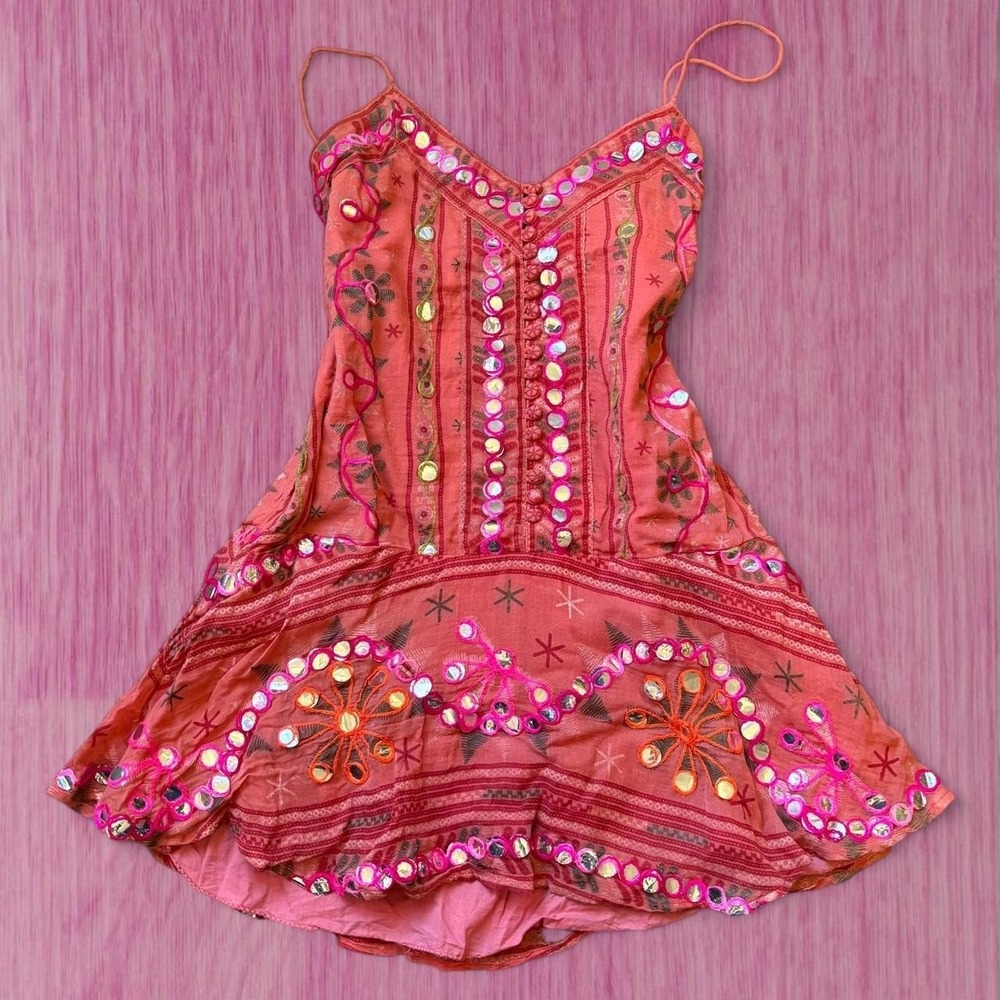 rare juliet dunn 2000s euro mirror work boho mini dress